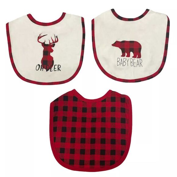 Woodland Creek 3 PC Farmhouse Style Black and Red Buffalo Check Baby Bib Set - Picture 2 of 9